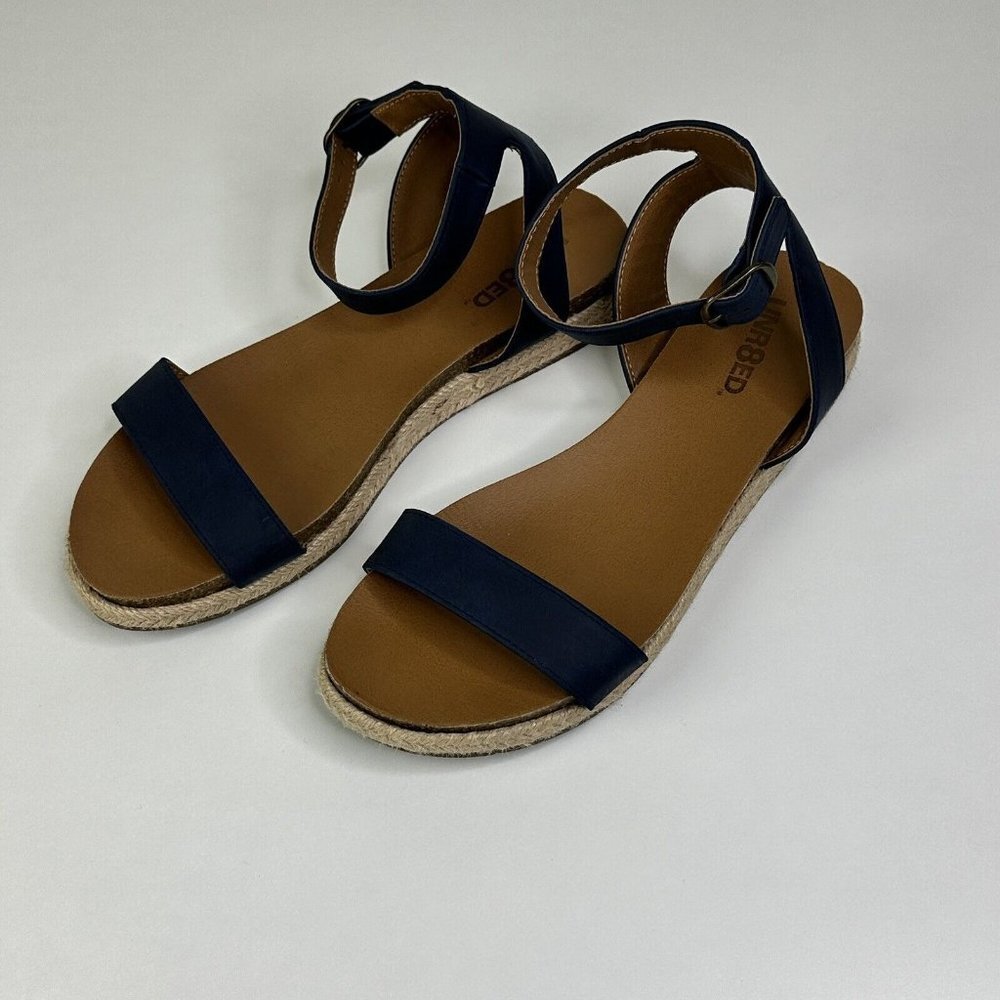 Unr8ed Women Blue Faux Suede Ankle‎ Strap Espadrille Sandals Size 11